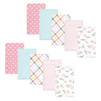 Hudson Baby Infant Girl Cotton Flannel Burp Cloths, Pink Tulips, One Size