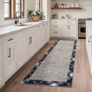 Modern Checkered Bordered Area Rug Machine Washable Rug Low Pile Throw Carpet Non Slip Non Shedding Floor Cover - 1 of 4
