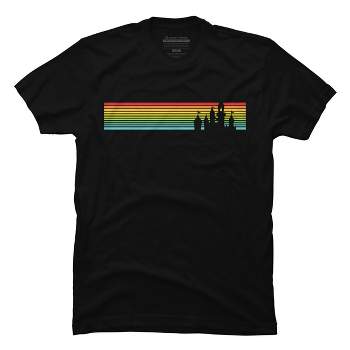Men's Design By Humans Castle Silhouette Amongst a Rainbow Stripe By T-Shirt