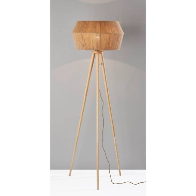 Natural Wood Tripod Floor Lamp with Geometric Shade
