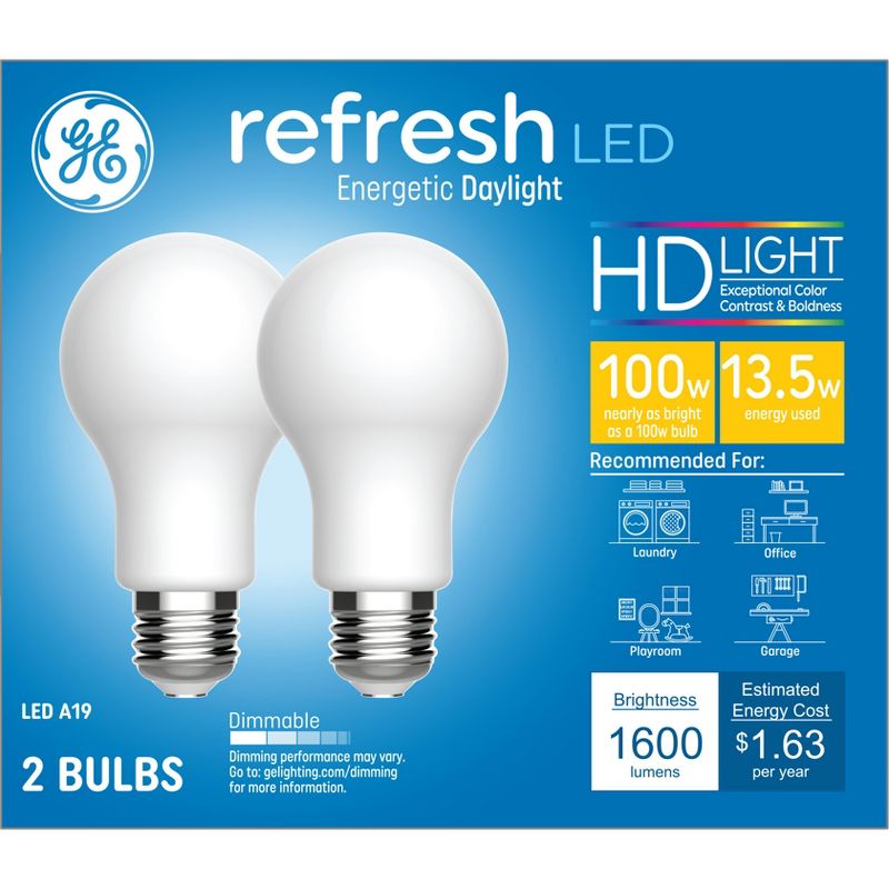 GE 2pk 100W Equivalent Refresh LED HD Light Bulbs Daylight, 1 of 7