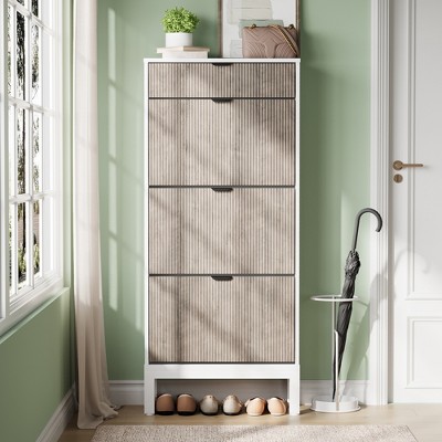 Garvee Shoe Storage Cabinet with 2/3/4 Flip Drawers,Farmhouse Fluted Shoe Organizer,Freestanding Hidden Slim Narrow Shoe Rack for Entryway,Foyer
