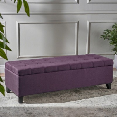 Syemin Ottomans and Benches Upholstered Linen Tufted Ottoman with Storage, Shoe Cabinet Bench, End of Bed Bench, Purple, 50.25"*19"*15.5"