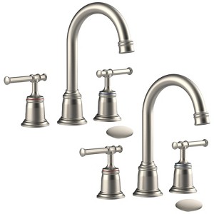 Classical Bathroom faucets for Sink 3 Holes, 8 inch Bathroom Faucet, Widespread Brushed Nickel Bathroom Faucet  (Chrome 2 Packs) - 1 of 4