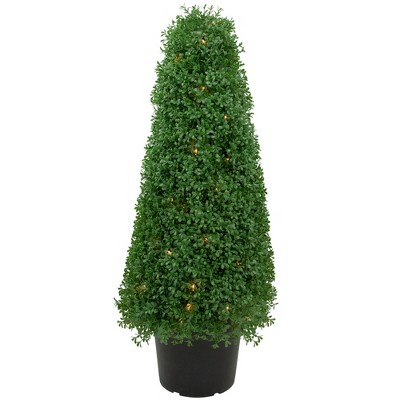 Northlight 3' Pre-Lit Artificial Boxwood Cone Topiary Tree with Round Pot, Clear Lights