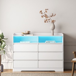 6 Drawer Dresser, White Dresser for Bedroom with LED Lights, Dressers & Chests of Drawers with Sturdy Frame for Living Room, Entryway, Hallway - 1 of 4