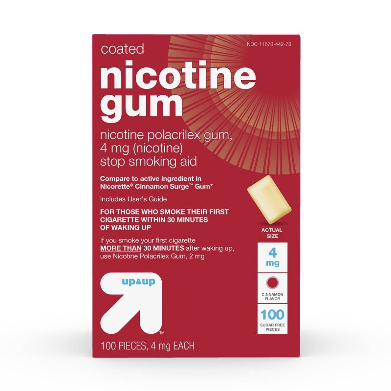 Coated Nicotine 4mg Gum Stop Smoking Aid - Cinnamon - up & up™, 1 of 9