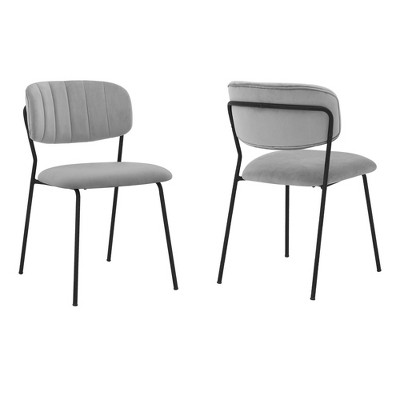 Set of 2 Carlo Velvet Metal Dining Chairs Gray/Black - Armen Living