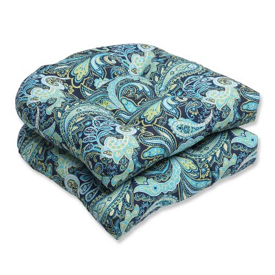 2pc OutdoorWicker Seat Cushion Set - Navy/Turqouise/Paisley - Pillow Perfect