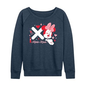 Women's - Disney - Xo Minnie Mouse Lightweight French Terry Wide Neck Long Sleeve Shirt - 1 of 4