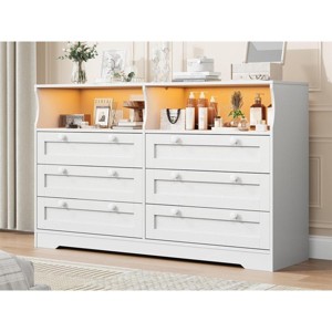 Dresser for Bedroom with 8 Drawers, 55 Inch Tall Wood Bedroom Dresser with Charging Station & LED Lights, Large Modern Dressers - 1 of 4