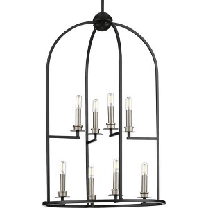 Progress Lighting Seneca 8-Light Foyer Pendant, Steel, Black Finish, Open-Cage Design, Candelabra Lights, Canopy Included - 1 of 4