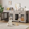 Double Dog Crate Furniture, 71 in  Indoor Wooden Dog Kennel with Removable Divider, 3 Drawers, for Medium Large Breeds, Brown+White - 2 of 4