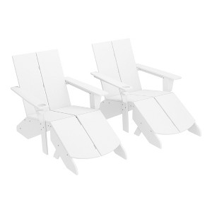 WestinTrends Riviera Outdoor 4-Piece HDPE Modern Adirondack Chairs Set with Folding Patio Ottomans and Cup Holder - 1 of 4