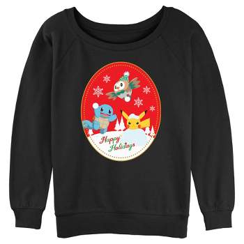 Juniors Womens Pokemon Christmas Happy Holidays Patch Sweatshirt