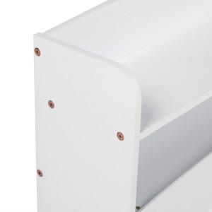 DOMETOUR Twin Pine Wood Bed with Bookcase Headboard ,LED Motion Sensor Light, Guardrails,White - 1 of 4