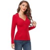 Womens Deep V Neck Pullover Sweater Front Twist Halter Style Ribbed Knit Sweater Fall Tops for Lady - image 3 of 4