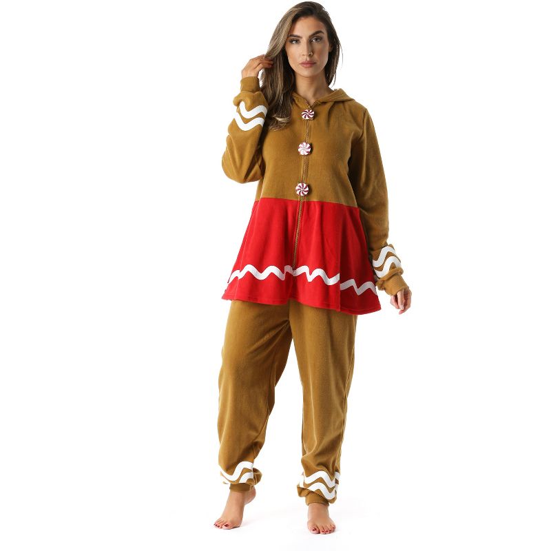 #followme Womens One Piece Christmas Themed Adult Onesie Microfleece Hoody Winter Pajamas, 3 of 6