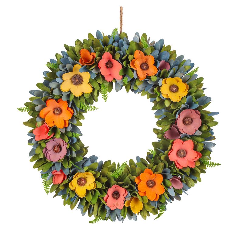 18" Spring Multicolored Wood Curl Floral Wreath - National Tree Company, 1 of 4