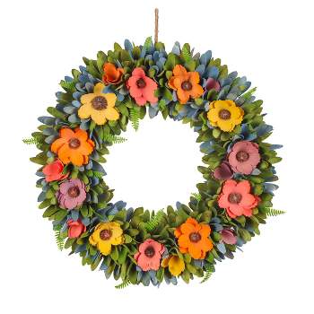 18" Spring Multicolored Wood Curl Floral Wreath - National Tree Company