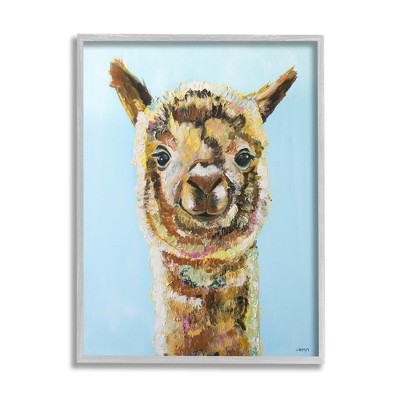 Stupell Industries Happy Llama Farm Animal Face Framed Giclee