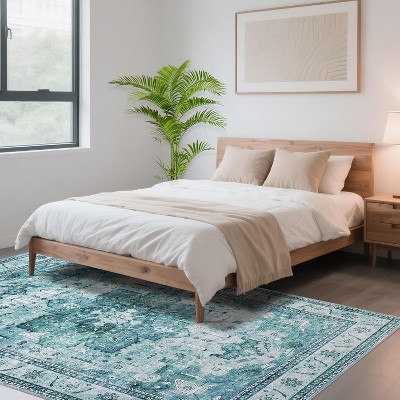 Promotion Sale! Boho Faux Wool Area Rug, Low Pile, Soft Floral Medallion Vintage Design, Anti-Slip TPR,  Living Room Rug