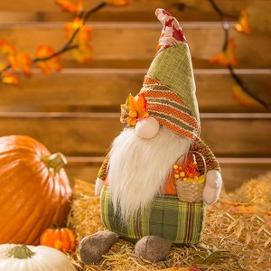 Evergreen Plush Harvest Gnome with Basket Table Decor - 1 of 4