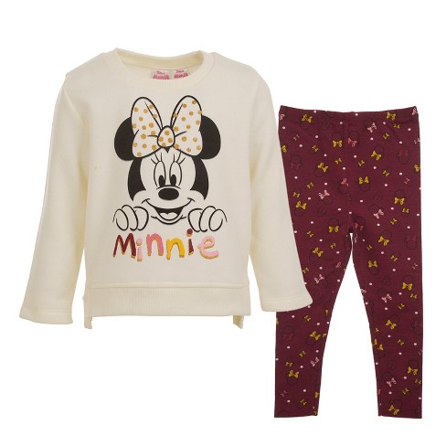 Mickey Mouse & Friends Minnie Mouse Infant Baby Girls Sweatshirt And  Leggings Outfit Set White 18 Months : Target