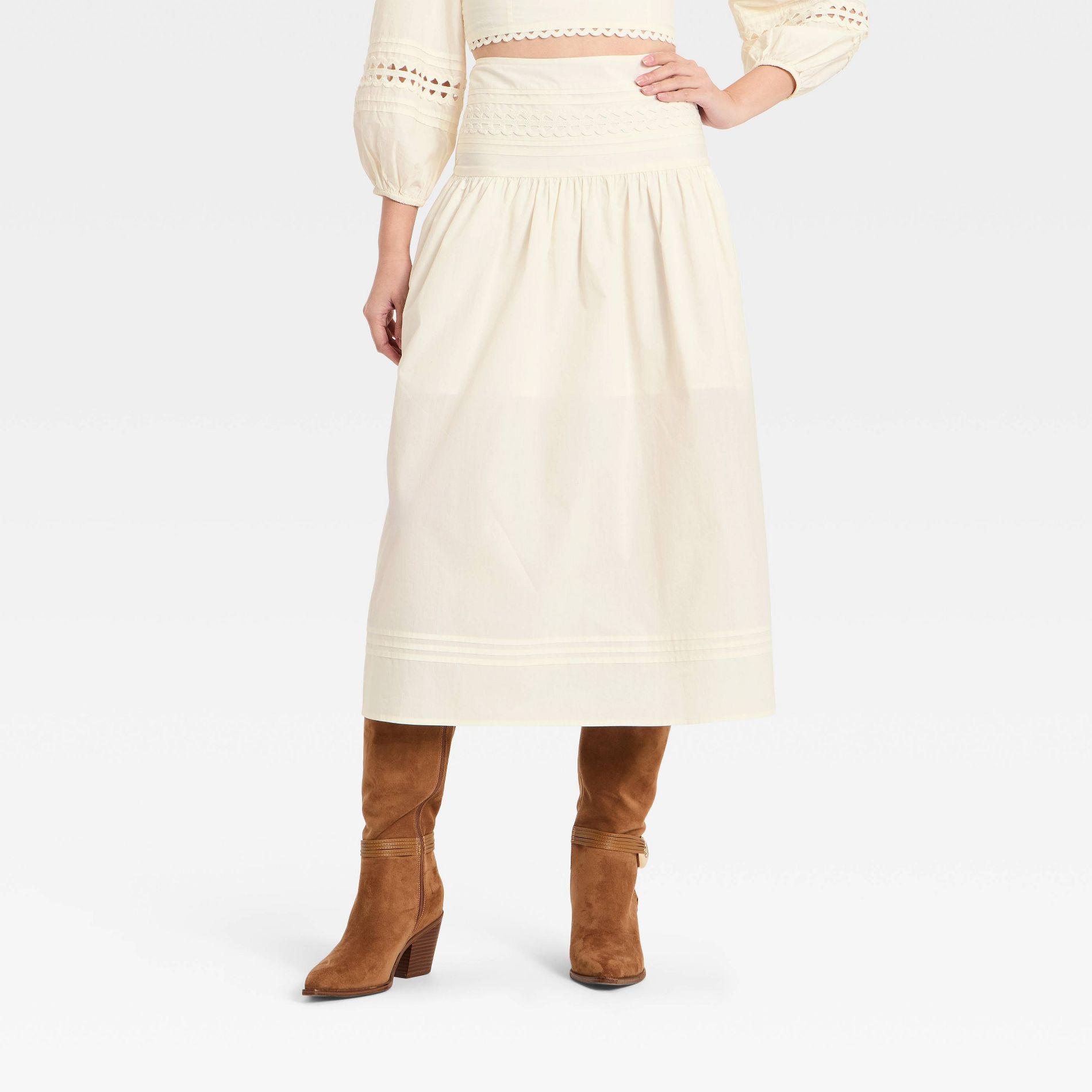 Women's Eyelet Midi Skirt - A New Day™ Cream