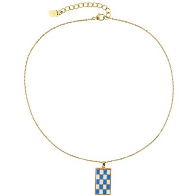 Slate by Rebl Enamel Pendant Necklace Stainless Steel with Blue and White Pendant