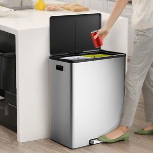30L+30L Step Dual Recycling Bin with 2 Removable Barrel with Lid Recycling or Waste Bin, Soft Close - 1 of 4