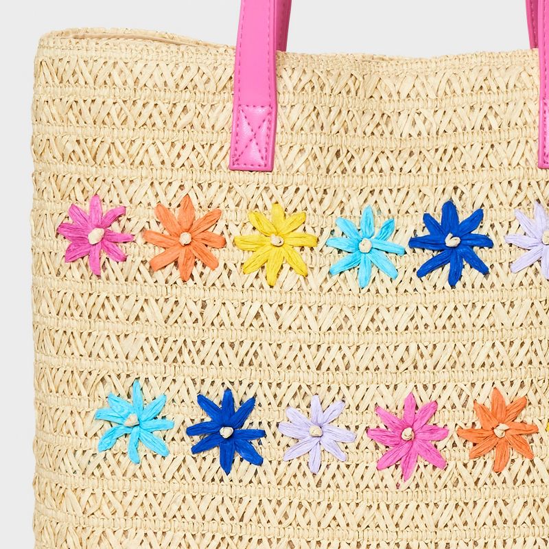 Girls&#39; Paper Straw Flower Embroidery Tote Bag - Cat &#38; Jack&#8482; Off-White, 5 of 7