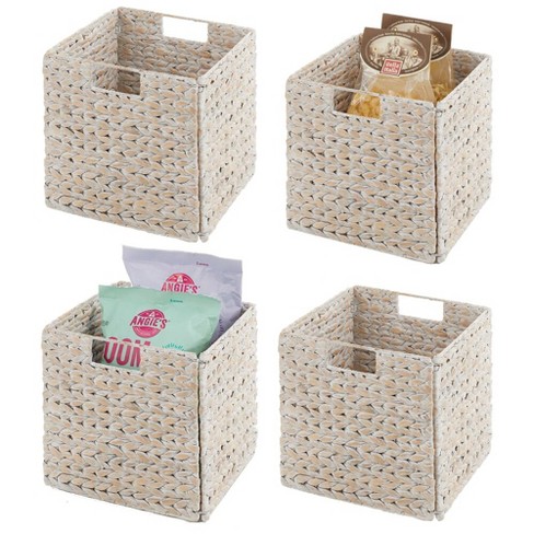 mDesign Hyacinth Woven Cube Bin Basket Organizer, Handles, 2 Pack, Gray Wash