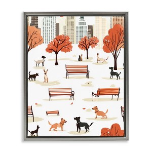 Stupell Industries Autumn City Park Dogs Black Framed Floater Canvas Wall Art - 1 of 4