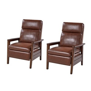 Justus Mid-Century Modern Vegan Leather Solid Wood Recliner Set of 2|ARTFUL LIVING DESIGN - 1 of 4