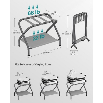 Slate Gray Steel Luggage Rack with Fabric Storage Shelf, Set of 2