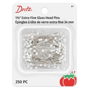 Dritz 250ct 1-3/8" Glass Head Pins Extra Fine White: Metal Straight Sewing Pins & Needles, Multipurpose, 2.1" Length - 1 of 4