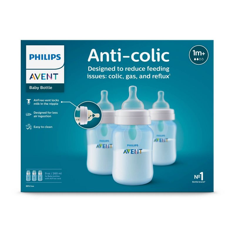 Philips Avent Anti-Colic Baby Bottle with AirFree Vent - Blue - 9oz/3pk, 4 of 25