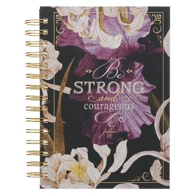 Christian Art Gifts Journal W/Scripture for Women Be Strong and Courageous Joshua 1:9 Bible Verse Plum Floral 192 Ruled Pages, Large Hardcover