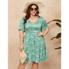 WhizMax Women's 2024 Plus Size Dress Summer Boho Floral V Neck Ruffle Short Sleeve Dress Elastic High Waist A Line Summer Dress - 3 of 4