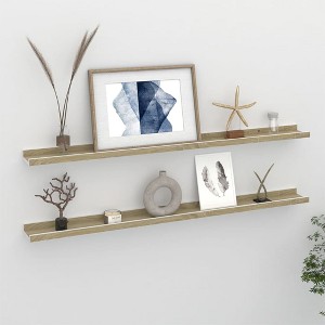 Wall Shelf Set of 2 White and sonoma oak - 1 of 4