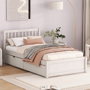 Modern Twin Size Platform Bed With 2 Drawers, Headboard And Footboard Wood Slats Support, No Box Spring Needed - 1 of 4