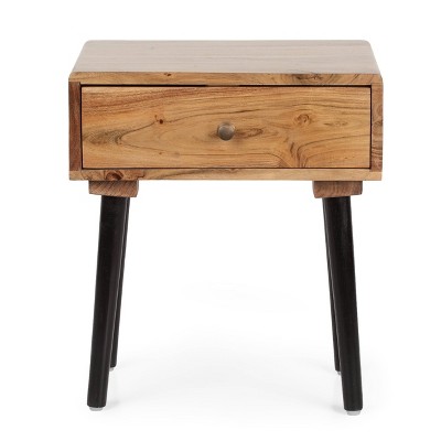 Uvalda Handcrafted Mid-Century Modern Wooden Side Table with Drawer Natural/Black - Christopher Knight Home