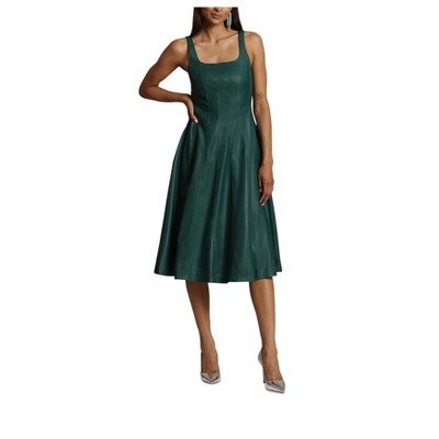 Avec Les Filles Womens Faux Leather A-line Dress, Green, X-Small