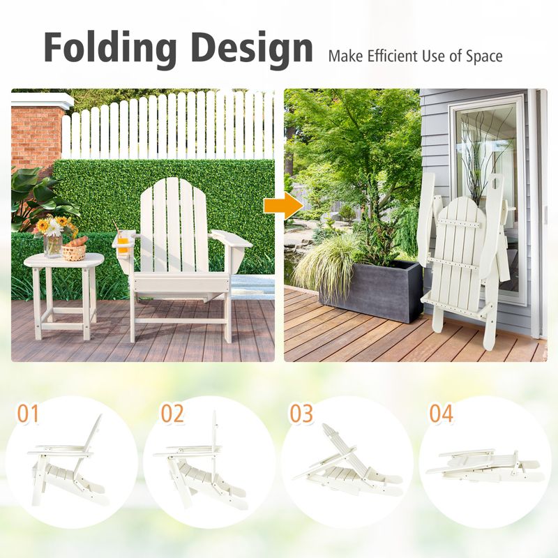 Tangkula Patio 2PCS Adirondack Chair Side Table Set Outdoor Chair Set with End Table Weather Resistant Cup Holder for Backyard Garden White, 2 of 9