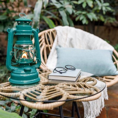 Teal Galvanized Steel Outdoor Kerosene Hurricane Lantern, 10 Inches