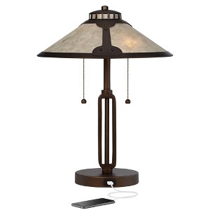 Franklin Iron Works Samuel Industrial Desk Lamp 20" High Rubbed Bronze with USB Charging Port Natural Mica Shade for Bedroom Living Room Bedside Desk - 1 of 4