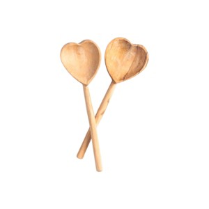 Slickblue Wooden Heart Teaspoon Pair, Hand Carved Olive Wood Coffee and Tea Spoons with Storage Pouch - 1 of 4