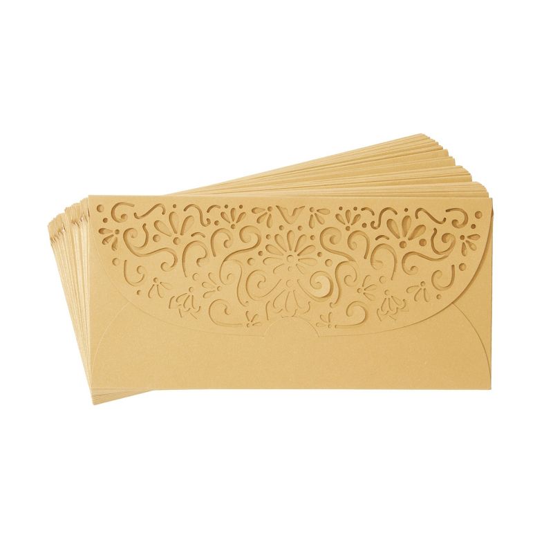 Pipilo Press 36 Pack Laser Cut Money Envelopes for Cash, Gift for Wedding Birthday, Gold, 6.8 x 3.3 in, 5 of 9