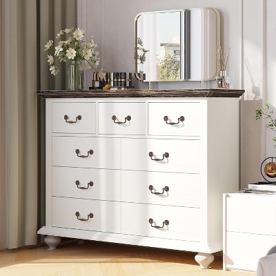 Acekool9-Drawer Farmhouse Dresser with Metal Handles, Rustic Storage Organizer for Bedroom & Living Room